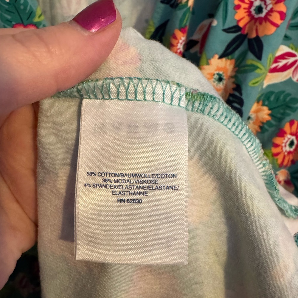 Lands End Faux Wrap V-Neck Short Sleeve Dress Green Tiny Floral Print - Picture 8 of 10